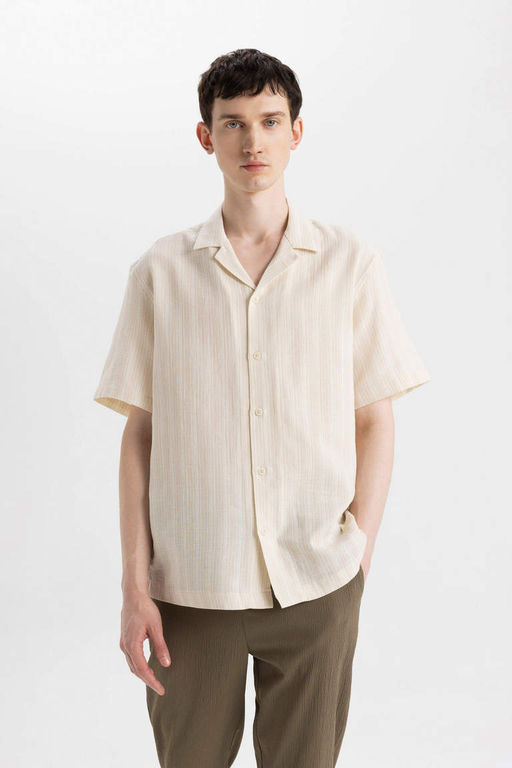 Рубашка с коротким рукавом и воротником-жакетом Relax Fit - Defacto фото 3