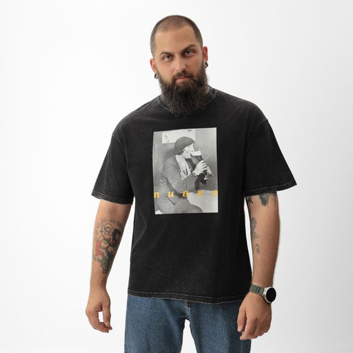 Футболка мужская MIST «Пивко» из вареного хлопка, черный, р-р XL