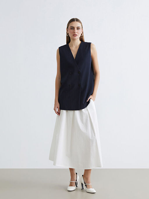 Kruvaze Yaka ?izgili Kad?n Klasik Yelek