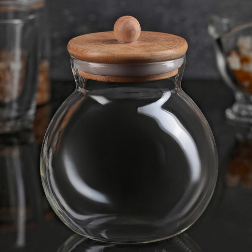 Банка для сыпучих продуктов «Бамбук», 950 мл, 13×15 см, с бамбуковой крышкой, стекло, прозрачная