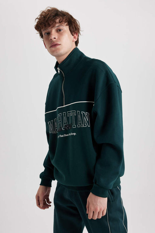 Толстовка оверсайз с воротником-стойкой и принтом - Defacto фото 4