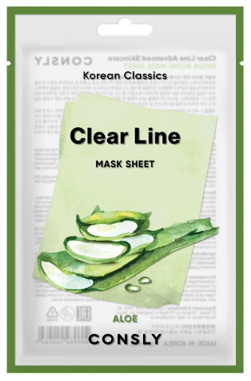 Consly Тканевая маска увлажняющая с экстрактом алоэ Clear Line Korean Classics Aloe Mask Sheet (25 мл)  фото 2