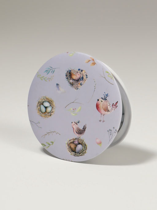 Зеркало складное «Птички», d=7.3 см, с увеличением х2, сиреневое