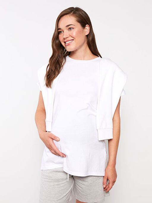 Bisiklet Yaka D?z K?sa Kollu Pamuklu Hamile Ti??rt