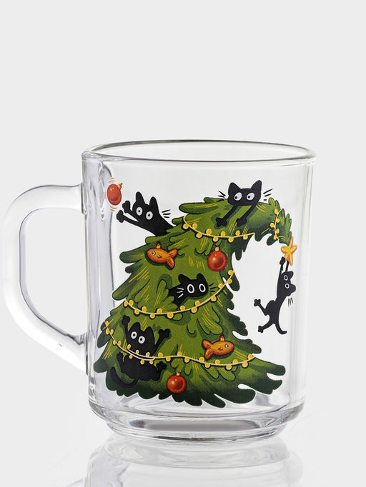 Цена за 20 шт. Кружка Green tea «Озорные котики», 200 мл, стекло, рисунок МИКС