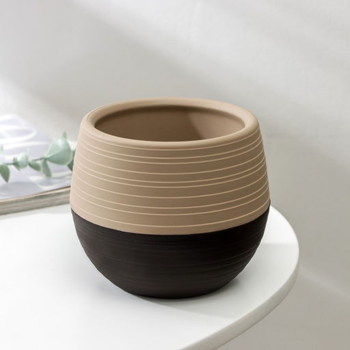 Горшок для цветов с поддоном СибПолимер «Дуэт», 500 мл, пластиковый, шоколадный-кофе с молоком