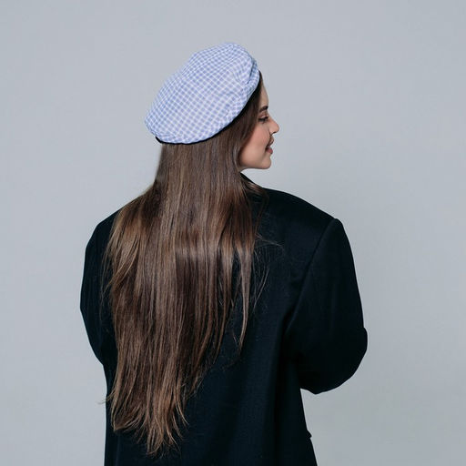 Берет в клетку, голубой, р-р 56 см