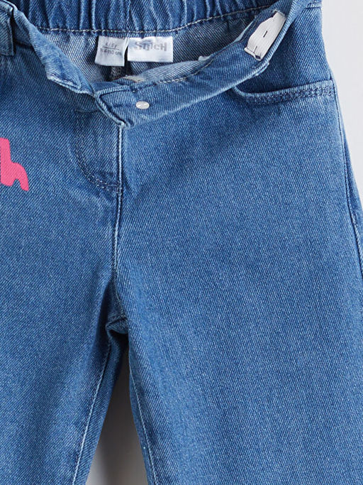 Beli Lastikli Stitch Bask?l? K?z ?ocuk Jean Pantolon