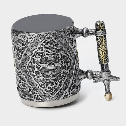 Кружка средневековая «Череп с мечом. Хэллоуин», 400 мл, 14×9×11 см, нержавеющая сталь, серебристая