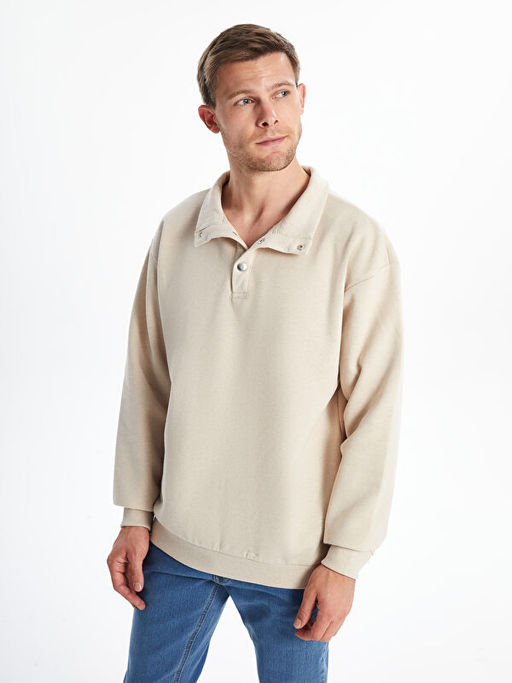 Dik Yaka Uzun Kollu Erkek Kal?n Sweatshirt