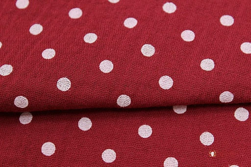 Муслин двухслойный с эф.жатости Горох на бордово-красном, ш.1.4м, хлопок-100%, 120гр/м.кв - Купава фото 2