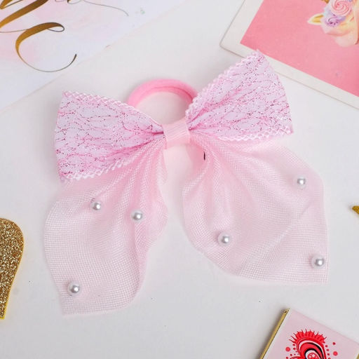 Цена за 6 шт. Бант для волос на резинке «Бантик Лили воздушный», 8×7 см, розовый