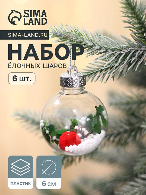 Ёлочные игрушки Левин, шары новогодние, d=6 см, набор 6 шт.