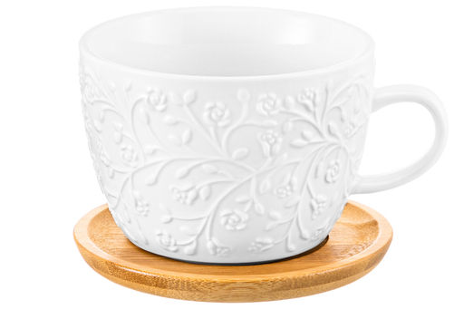 Чашка для капучино и кофе латте 500 мл 15*12,8*8,5 см Веточки-цветочки+ дерев. подставка - Elan gallery фото 12