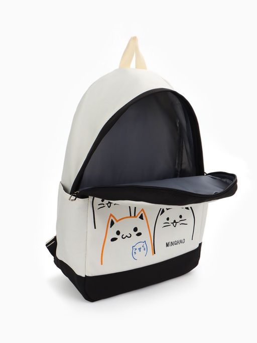 Рюкзак школьный на молнии, с карманами, с рисунком, размер 30?14?43 см, белый/розовый