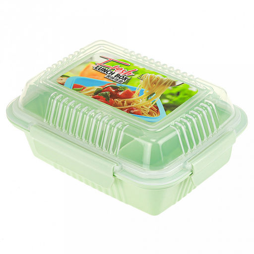 Ланч-бокс для продуктов пластмассовый Фреш 20,5х15,5см h8,5см, 2 отделения 0,9л, с ложкой 13см, крышка прозрачная, с клипсами, с уплотнителем, цвета в ассортименте: персиковый, зеленый, голубой (Китай)