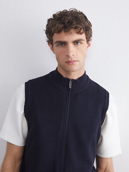 Standart Kal?p Dik Yaka Erkek Triko Yelek