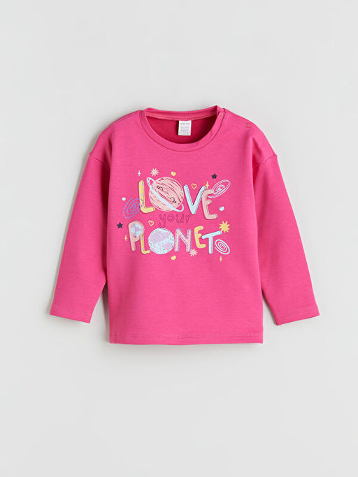 Bask?l? K?z Bebek Sweatshirt ve E?ofman Alt 2li