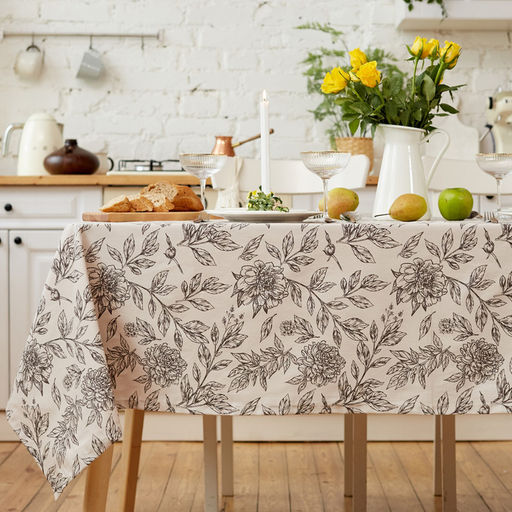 Скатерть «Этель» Black flowers, 149×110 см, 100% хлопок, саржа 190 г/м²