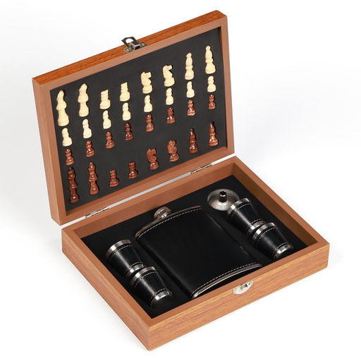 Набор 7 в 1: фляжка 8 oz, чёрная, 4 рюмки, воронка, шахматы, 18 х 24 см - Simaland фото 13