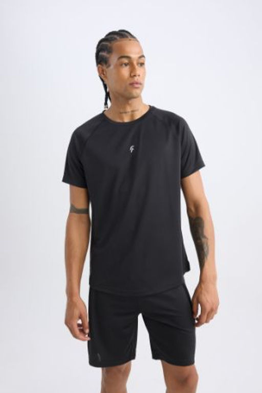 DeFactoFit Slim Fit Dar Kesim Bisiklet Yaka Bask?l? Sporcu K?sa Kollu Tisort