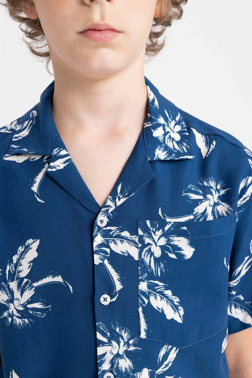 Рубашка оверсайз из вискозы с короткими рукавами и воротником-поло для мальчика - Defacto фото 5