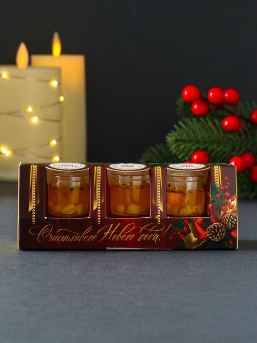 Цена за 2 шт. Свечи гелевые «Счастливого Нового года», 3 шт., золотые, 2.5×2.5×2.5 см