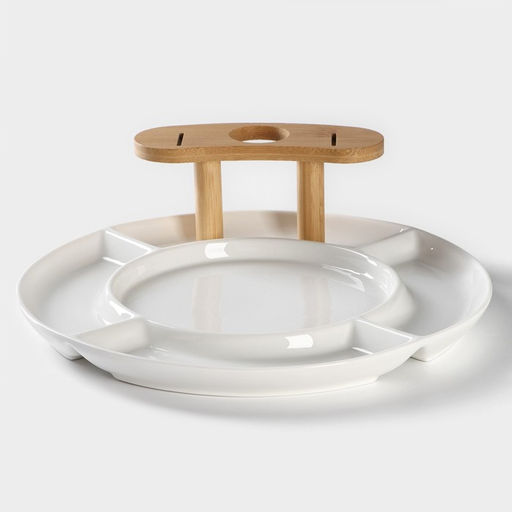 Набор для канапе и нарезки BellaTenero, 8 предметов: блюдо d=29.8 см, доска для нарезки, 2 ножа, 4 шпажки, фарфор, белый