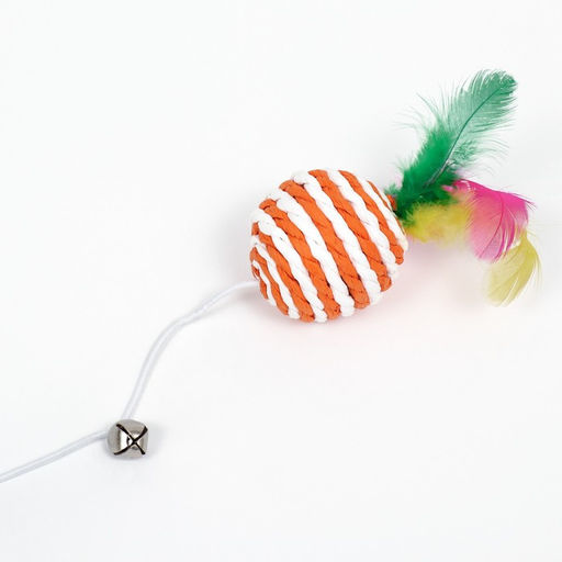 Дразнилка-удочка с плетёным шариком и цветными перьями на деревянной ручке, оранжевый - Пижон фото 2