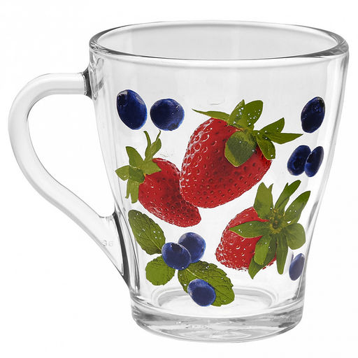 Кружка стеклянная "Ягоды микс" 250мл, д8см, h9,3см, форма "Грация" (Россия)