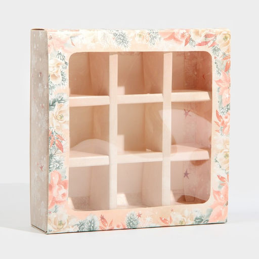 Цена за 5 шт. Коробка под 9 конфет новогодняя с ячейками «Стильный розовый» 14.5 х 14.5 х 3.5 см