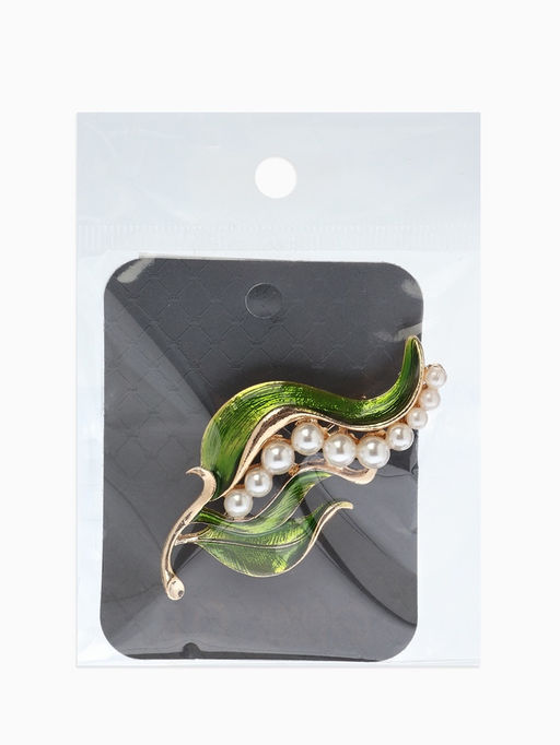 Брошь «Стручок гороха», белый, зелёная в золоте