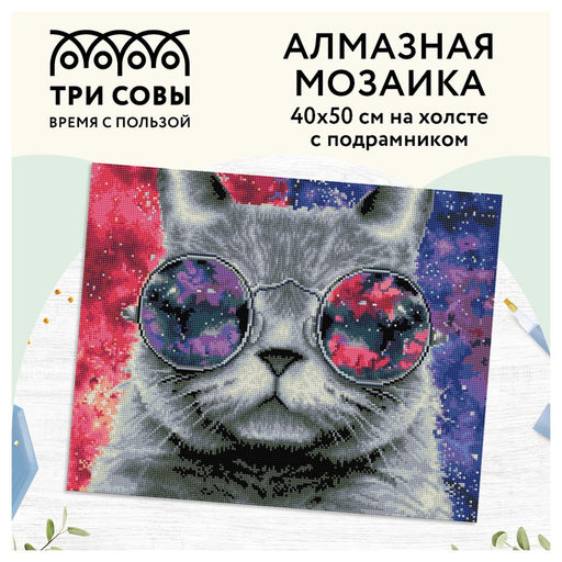 Алмазная мозаика 40*50см "Кошачий космос" 26цв. (АМП4050_47621, "ТРИ СОВЫ") полное заполнение, с подрамником