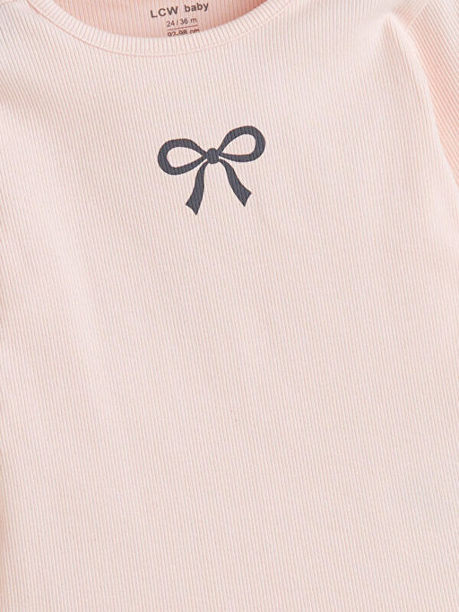 Bisiklet Yaka Fiyonk Desenli Uzun Kollu K?z Bebek Ti??rt