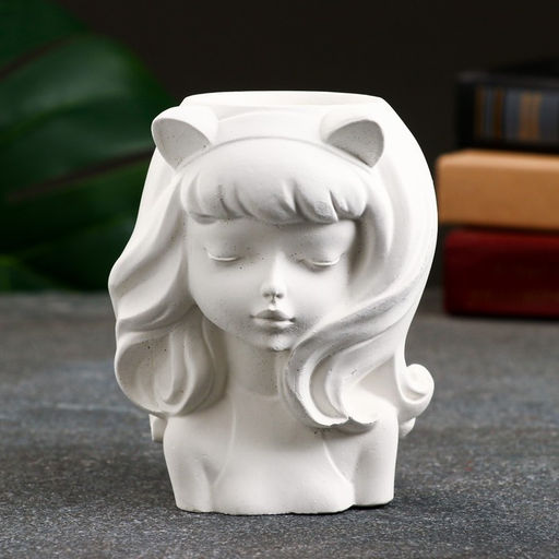 Декоративное кашпо для цветов Девушка с ушками, 11?9?7 см, гипс, белое - Хорошие сувениры фото 2