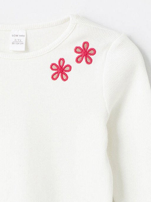 Bisiklet Yaka Uzun Kollu Nak??l? K?z Bebek Ti??rt - Waikiki фото 2