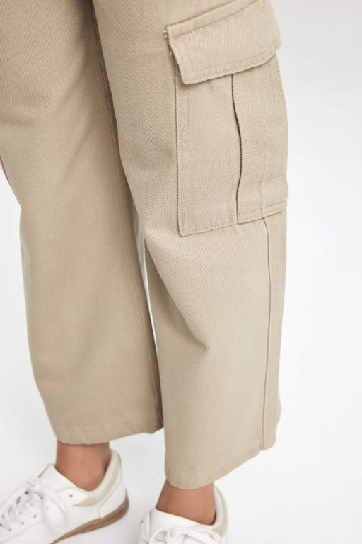 Широкие хлопковые брюки карго для девочек - Defacto фото 5