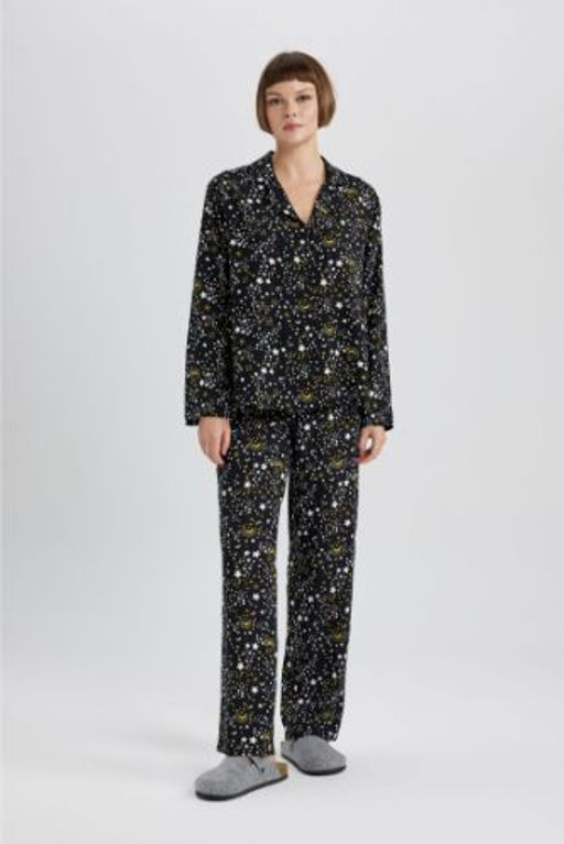 Fall in Love Y?lbas? Temal? Esnek Belli Uzun Boy Viskon Pijama Alt?