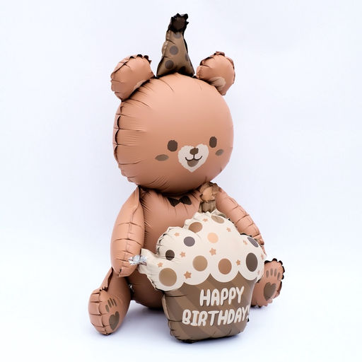 Воздушный шар фольгированный 23" «Мишка с тортом», фигура, матовый