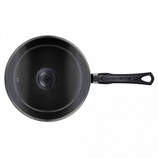 "Атлас" Сотейник с антипригарным покрытием д24см, h6,3см, s1,5мм, стеклянная крышка, бакелитовая ручка (Россия)