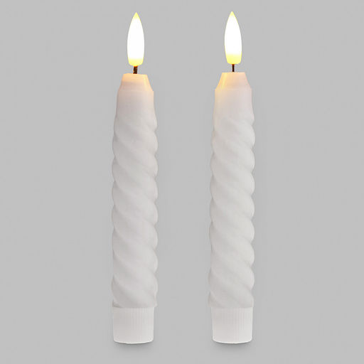 Свеча столовая, восковая, светодиодная на батарейках "Витая" д2,2см h13,5(16,5)см, свет теплый, с мерцанием, цвет белый, питание от 2-х батареек ААА (в комплект не входят), 2 штуки в ПВХ коробке (Китай)