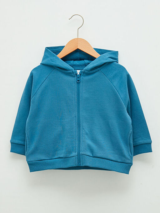 Kap??onlu Uzun Kol Basic Erkek Bebek Fermuarl? Sweatshirt