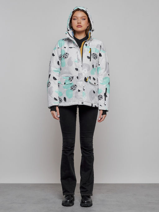 Горнолыжная куртка женская зимняя серого цвета 2302-1Sr