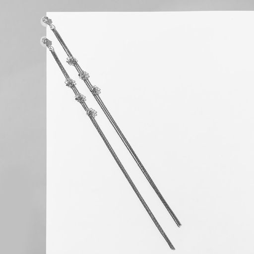 Серьги висячие со стразами Голливуд цветы на нитях, цвет белый в серебре, 19,5см - Queen fair фото 2