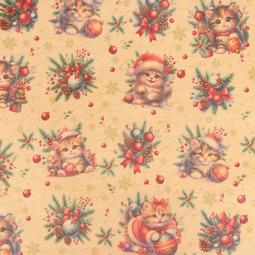 Цена за 10 шт. Бумага упаковочная новогодняя Котик, бурый крафт, 80 г/м?, 50?70 см