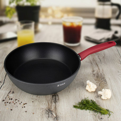 Сковорода с антипригарным покрытием д28см Грейси, h7,5см, s2,8мм, дно д18,8см, s4,9мм, глубокая, кованный алюминий, бакелитовая ручка c покрытием soft touch, TalleR (Китай) Подходит для всех видов плит, включая индукционную. - Домашняя мода фото 8