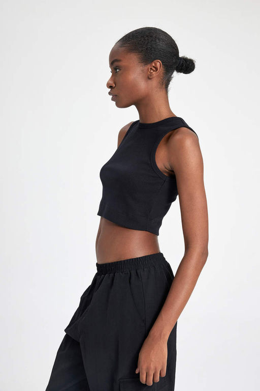 DeFactoFit Slim Fit Спортивная рубашка в рубчик с круглым вырезом  фото 4