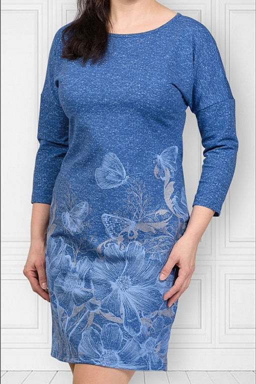 Платье футер с лайкрой, принт, берёзка - индиго (448-3) - Плиона фото 3