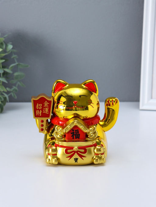 Маятник настольный антистресс от солнечной батареи «Золотой кот Манэки-нэко с домиком», 11.2×14.3×15.3 см