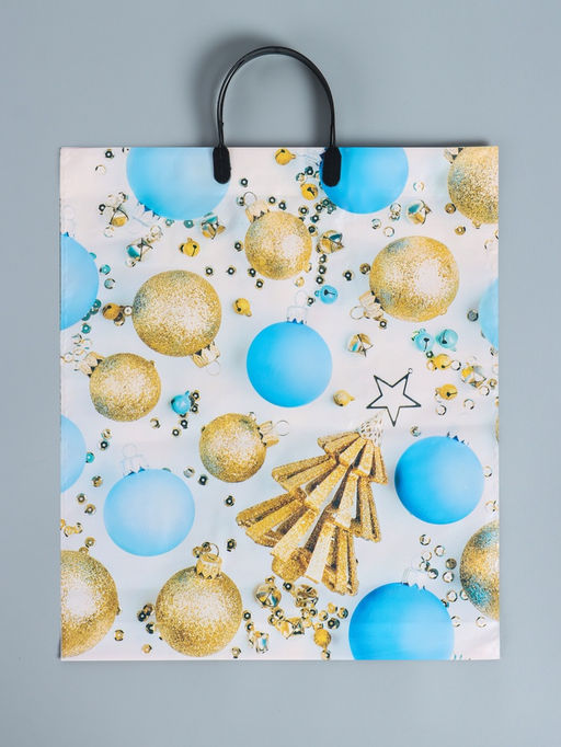 Цена за 10 шт. Пакет новогодний «Елочка с шарами», полиэтиленовый с пластиковой ручкой, 38×45 см